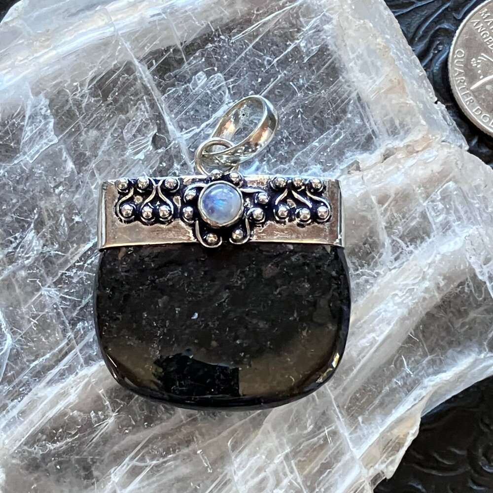 Rainbow Moonstone and Coppernite Pendant Crystal Stone Jewelry